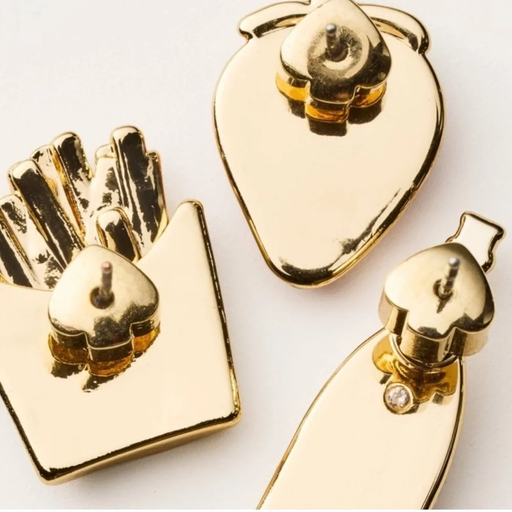 Kate Spade x Target stud Earrings Set with Strawberries, Fries & Champagne NIB - Picture 5 of 11